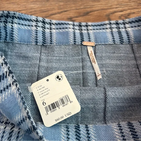 NWT Free People Pleated Plaid Mini Skirt Blue Check A-Line Preppy Size 6 - Picture 4 of 8